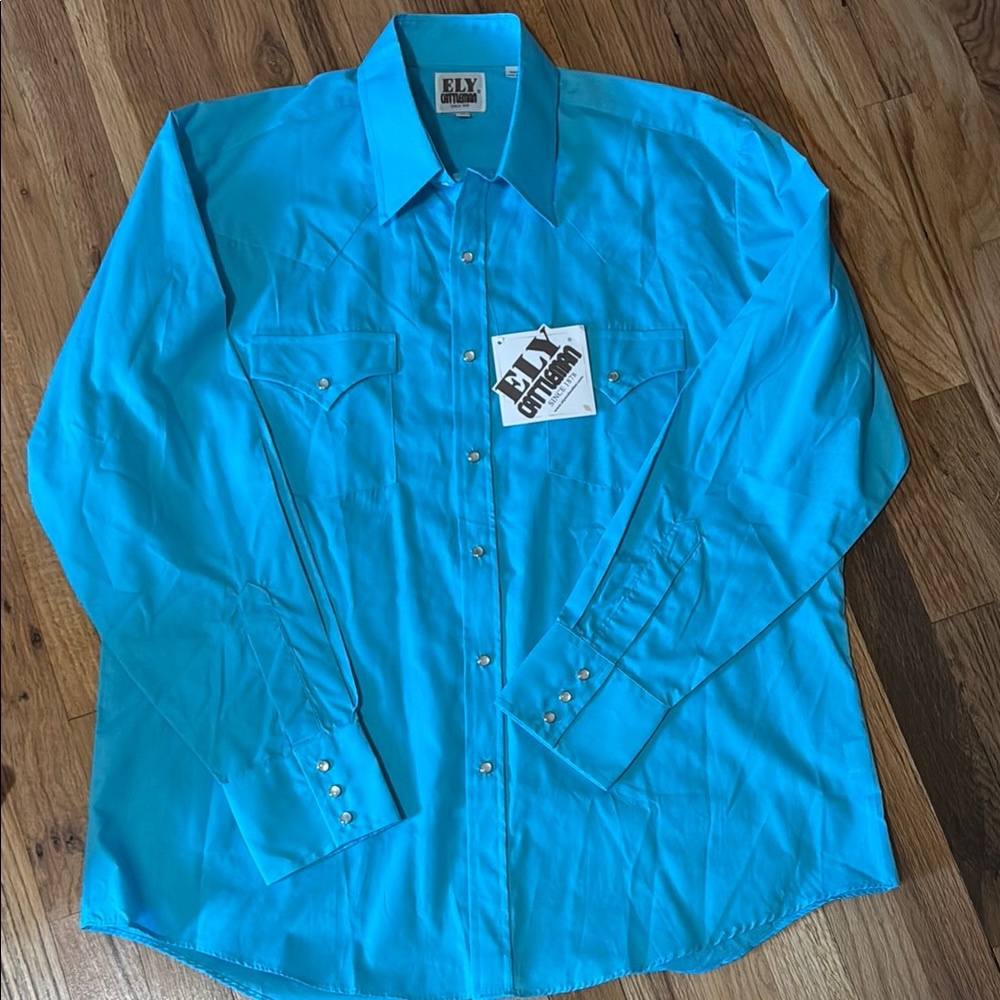 Ely Cattleman Turquoise Blue Western Pearl Snap Shirt